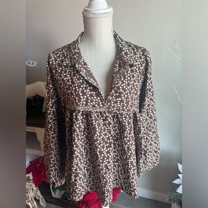 Meritt Brown and White Floral Blouse - Size L